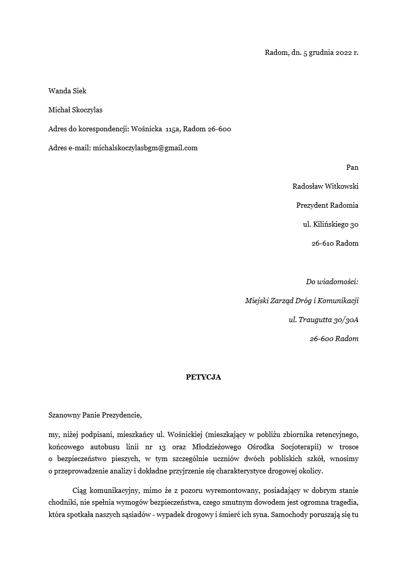 Petycja Wośniki 05.12.2022 STR. 1 1